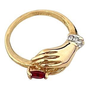 Vintage Ring Size 7 Victorian Style Hand With Crystal Accent 14K Gold Plate 14U